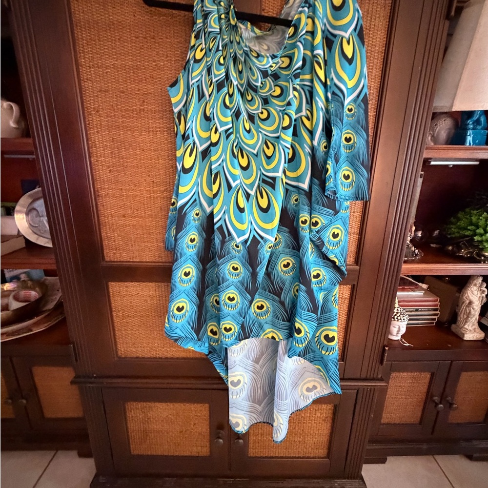 Peacock Print Halter Dress